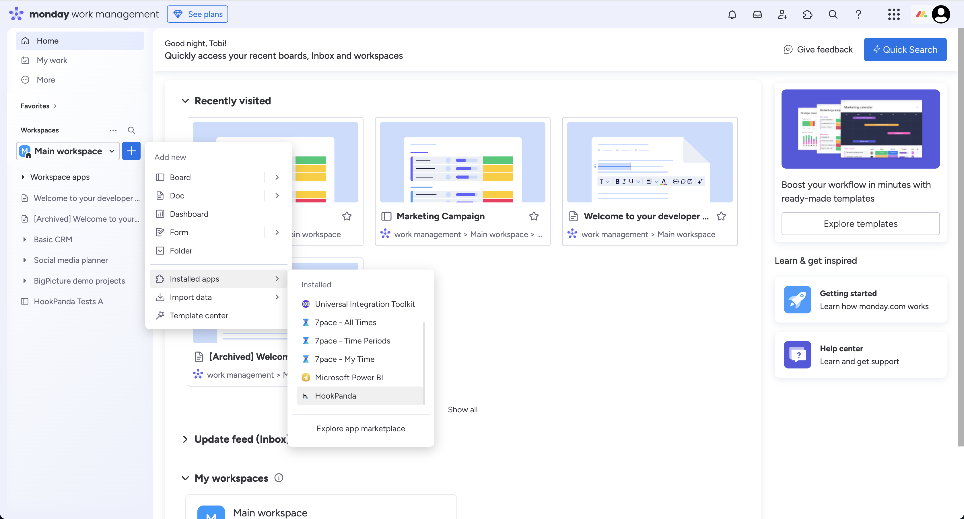 Adding HookPanda through left navigation